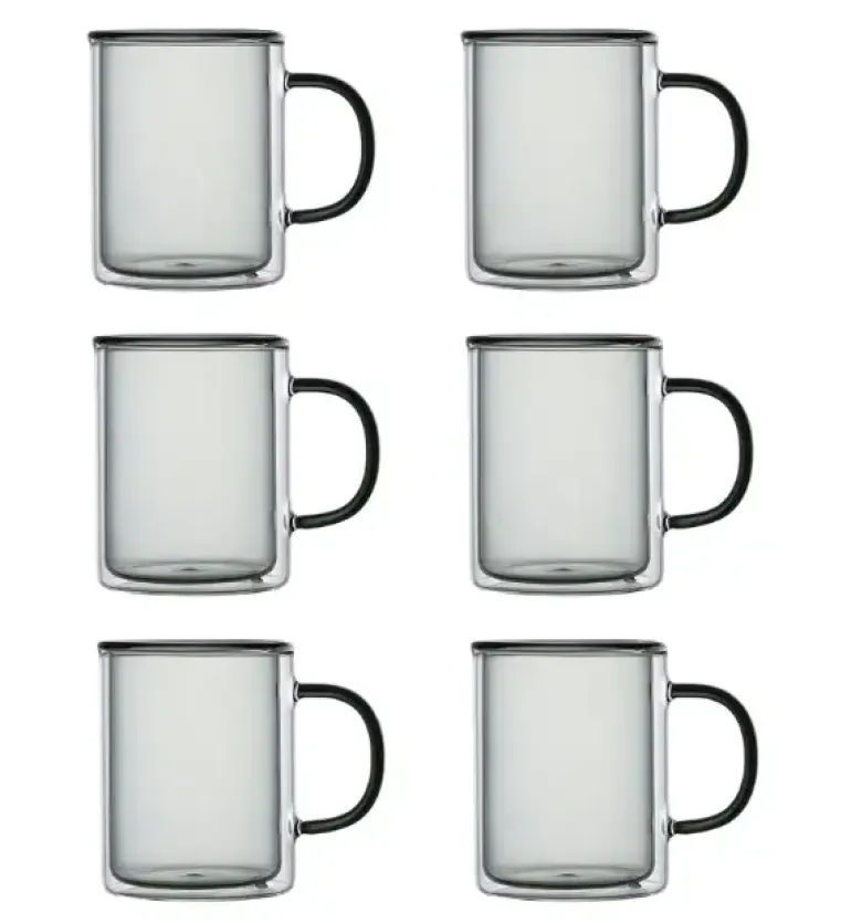 MG HOME | DECO | ZESTAW SZKLANEK DOUBLE WALL ZE SZKŁA BOROKRZEMOWEGO Z KOLOR. UCHEM 6x300ML - CZARNE