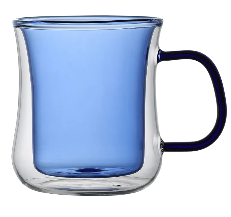 MG HOME DECO ZESTAW SZKLANEK KOLOROWYCH DOUBLE WALL Z KOLOROWYM UCHEM 2x300ML (NIEBIESKIE)