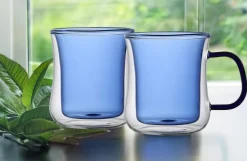 MG HOME DECO ZESTAW SZKLANEK KOLOROWYCH DOUBLE WALL Z KOLOROWYM UCHEM 2x300ML (NIEBIESKIE)