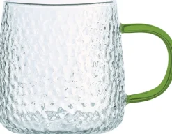MG HOME | DECO Zestaw 4 szklanek żłobionych z uchem 350 ml / zielone