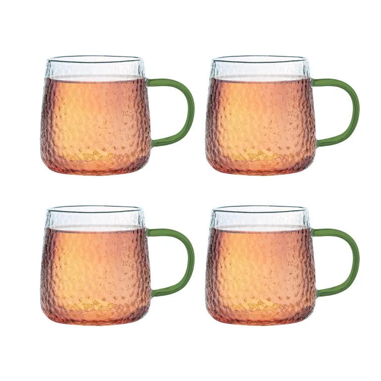MG HOME | DECO Zestaw 4 szklanek żłobionych z uchem 350 ml / zielone