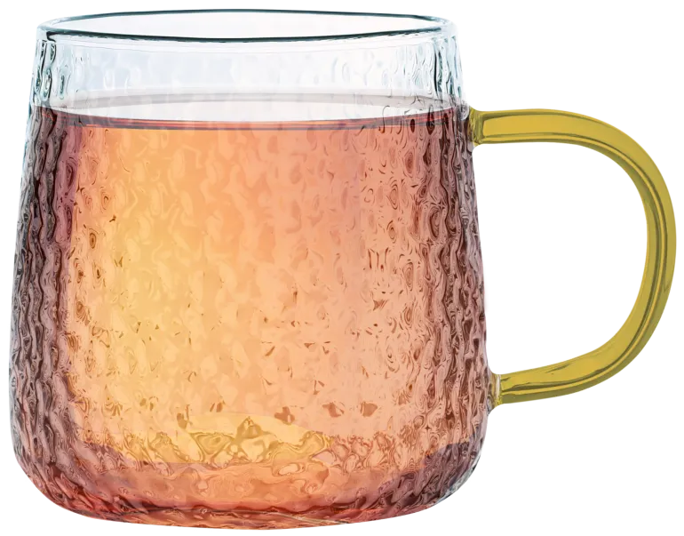 MG HOME | DECO Zestaw 4 szklanek żłobionych z uchem 300 ml / musztardowe