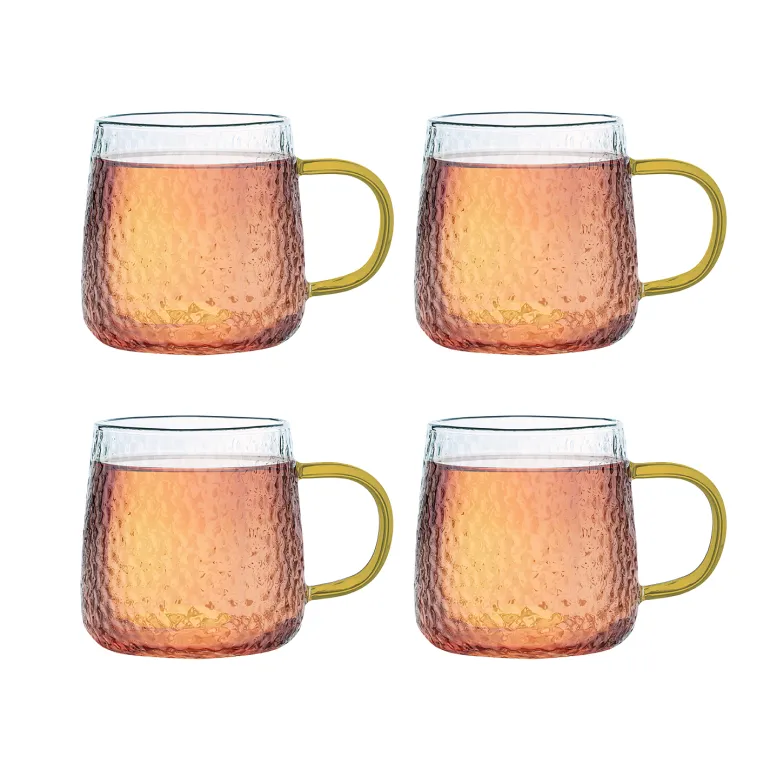 MG HOME | DECO Zestaw 4 szklanek żłobionych z uchem 300 ml / musztardowe