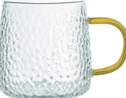 MG HOME | DECO Zestaw 4 szklanek żłobionych z uchem 300 ml / musztardowe