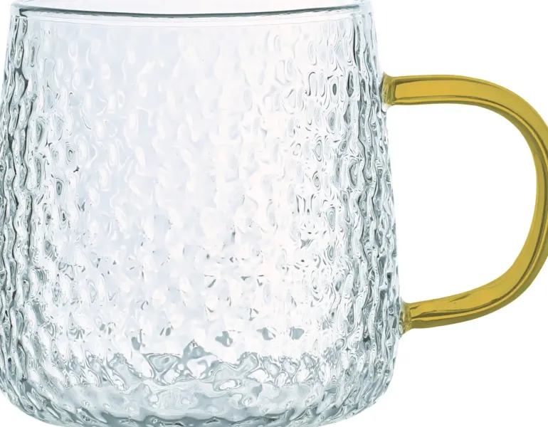 MG HOME | DECO Zestaw 4 szklanek żłobionych z uchem 300 ml / musztardowe