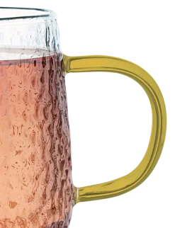 MG HOME | DECO Zestaw 4 szklanek żłobionych z uchem 300 ml / musztardowe