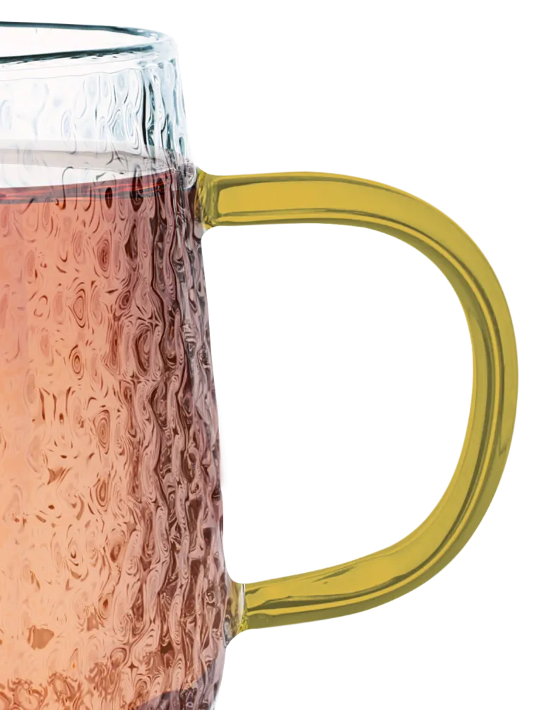 MG HOME | DECO Zestaw 4 szklanek żłobionych z uchem 300 ml / musztardowe