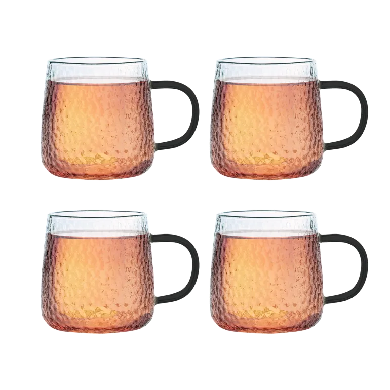 MG HOME | DECO Zestaw 4 szklanek termicznych z uchem 350 ml / czarne