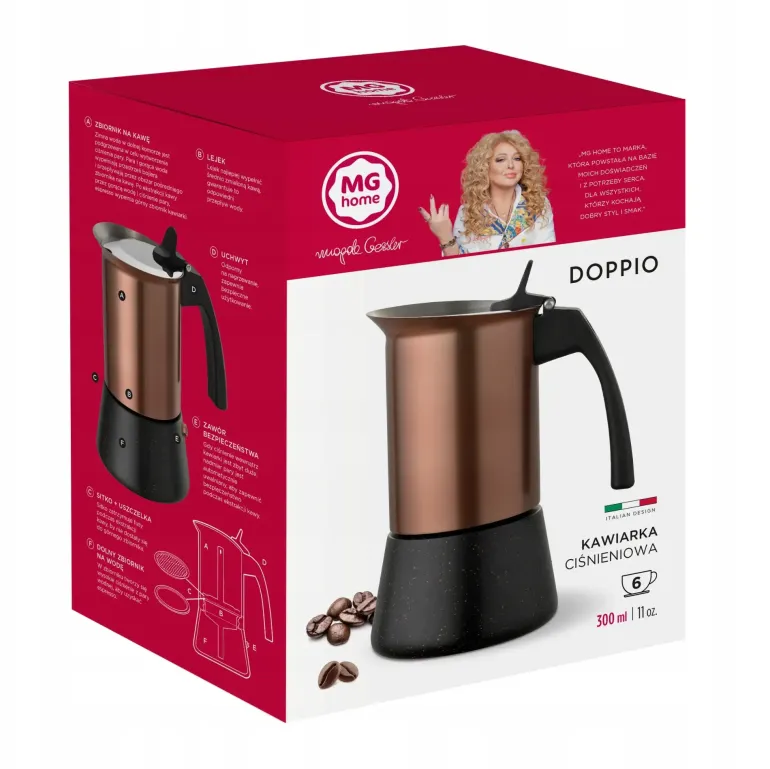MG HOME | DOPPIO Kawiarka stalowa / rose gold