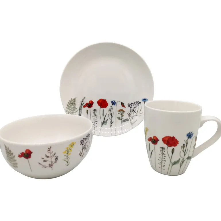 MG HOME | KWIATY ZESTAW SERWIS OBIADOWO KAWOWY Z PORCELANY 30 EL MIX