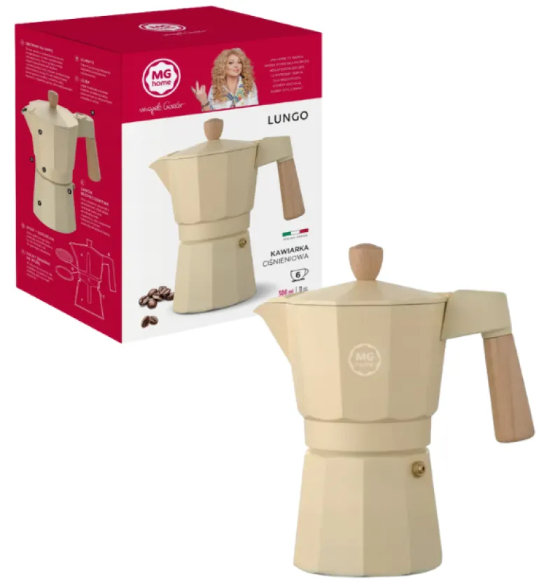 MG HOME | LUNGO Kawiarka aluminiowa / kremowa 300 ml / 6 filiżanek