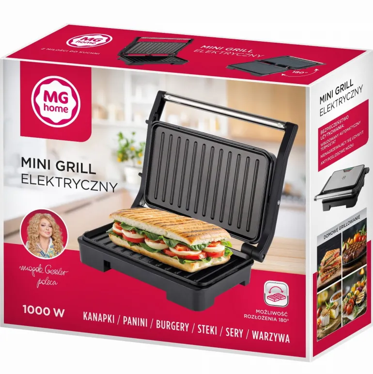 MG HOME Mini Grill elektryczny panini 1000W / srebrny