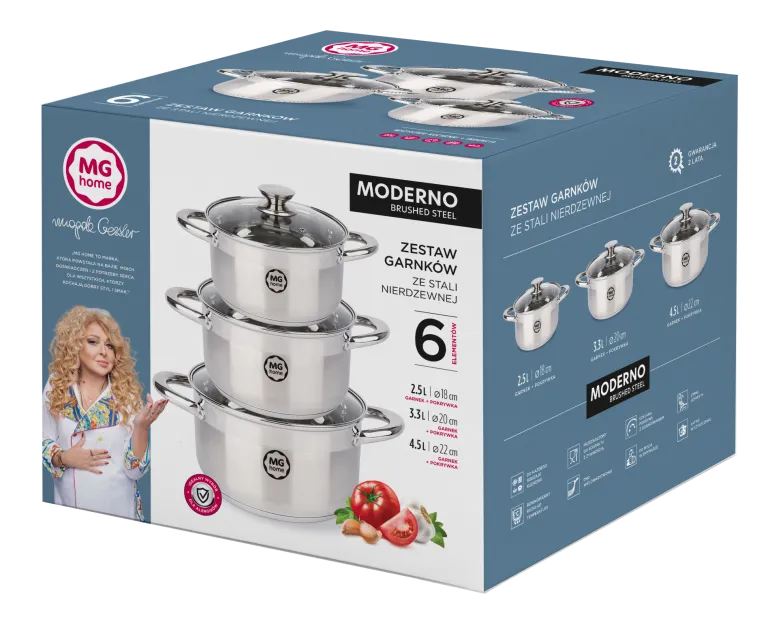 MG HOME | MODERNO KOMPLET GARNKÓW ZE STALI SZCZOTKOWANEJ 6 EL.