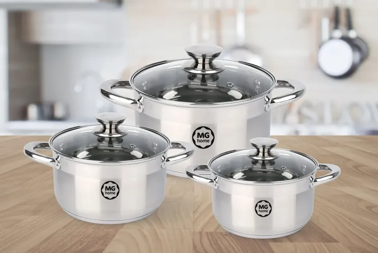 MG HOME | MODERNO KOMPLET GARNKÓW ZE STALI SZCZOTKOWANEJ 6 EL.