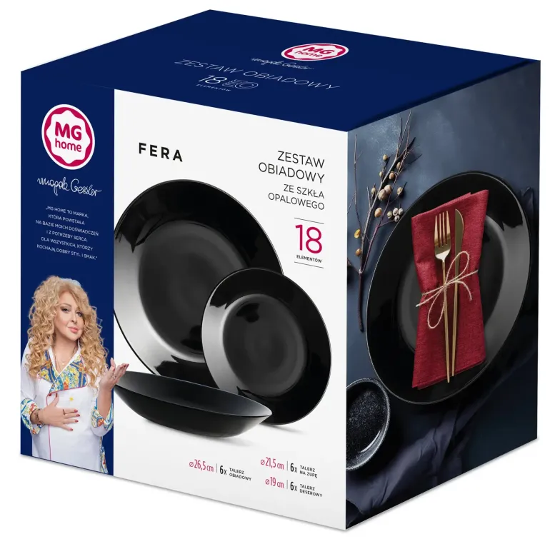 MG HOME OPAL FERA CZARNY KOMPLET OBIADOWY 18 EL 6 OS OKRĄGŁY