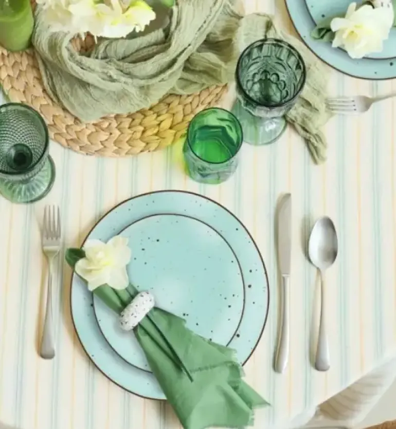 MG HOME | ZESTAW OBIADOWY Z PORCELANY GEMMA GREEN 54 EL / 18 OS