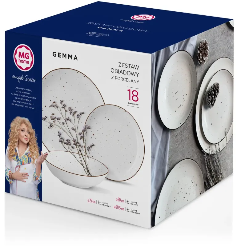 MG HOME | ZESTAW OBIADOWY Z PORCELANY GEMMA WHITE 54 EL / 18 OS