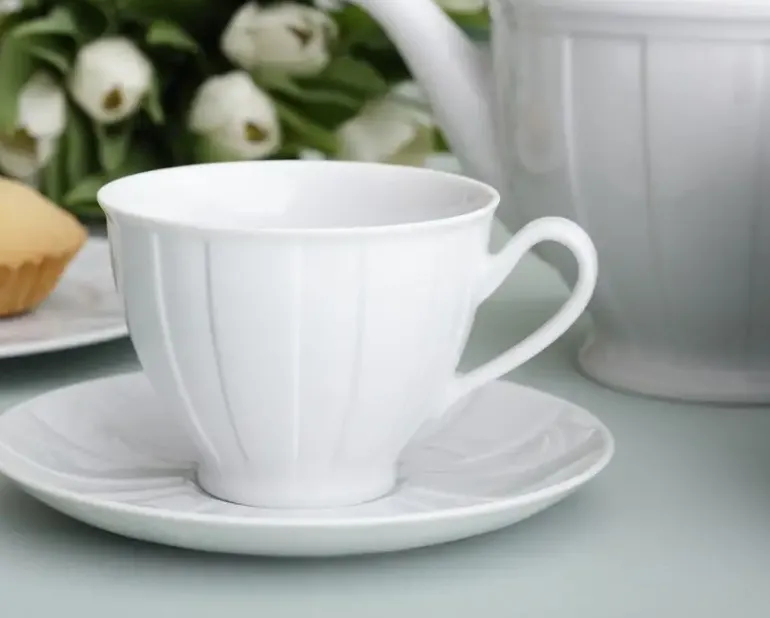 ĆMIELÓW OKTAWA 0001 BIAŁA Zestaw kawowy 21 el / 6 osób / porcelana