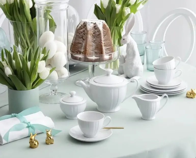 ĆMIELÓW OKTAWA 0001 BIAŁA Zestaw kawowy 21 el / 6 osób / porcelana