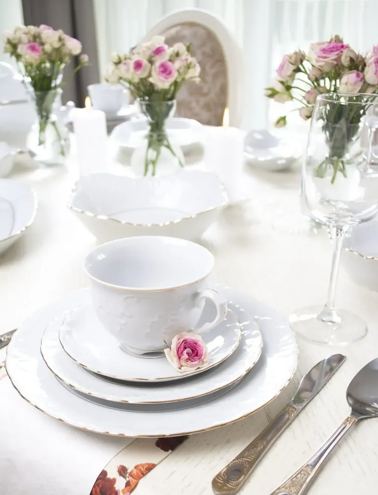 ĆMIELÓW ROCOCO 3604 ZŁOTA LINIA Zestaw obiadowy 18 el / 6 osób / porcelana
