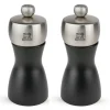 PEUGEOT FIDJI Komplet młynków do soli i pieprzu 12 cm / czarny mat / drewno + stal nierdzewna