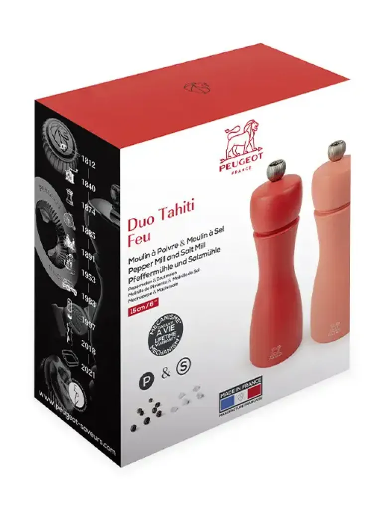 PEUGEOT TAHITI DUO Zestaw młynków do soli i pieprzu 15 cm / drewno bukowe / czerwony