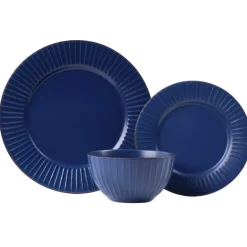PRIMA DECO BRENTA Komplet obiadowy 36 el dla 12 os / kamionka / granatowy mat