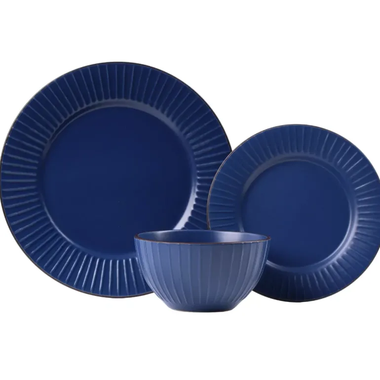 PRIMA DECO BRENTA Komplet obiadowy 36 el dla 12 os / kamionka / granatowy mat