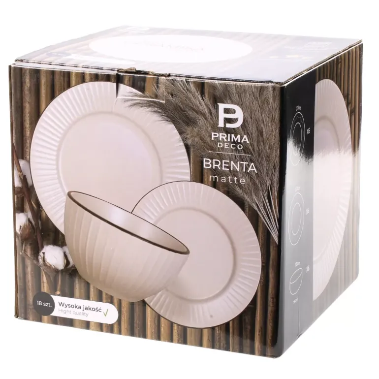 PRIMA DECO BRENTA Komplet obiadowy 54 el dla 18 os / kamionka / kaszmirowy mat