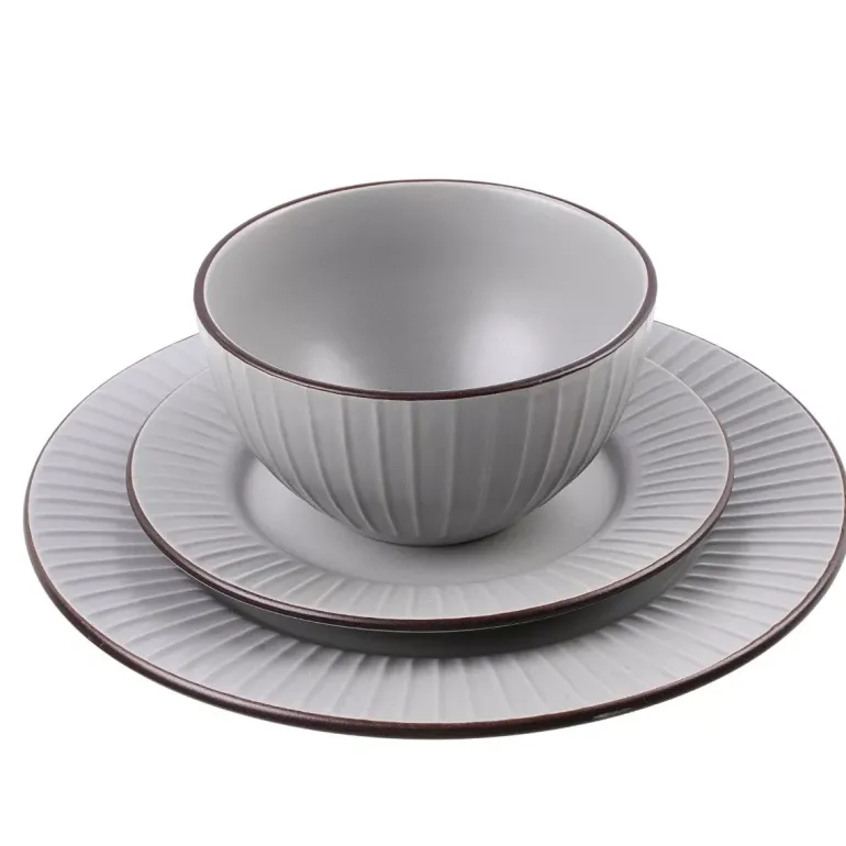 PRIMA DECO BRENTA Komplet obiadowy 54 el dla 18 os / kamionka / szary mat
