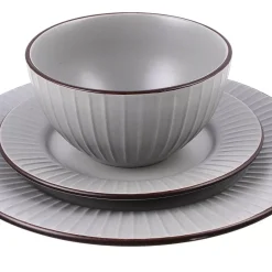PRIMA DECO BRENTA Komplet obiadowy 18 el dla 6 os / kamionka / szary mat