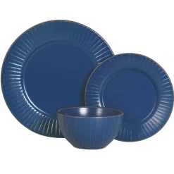 PRIMA DECO BRENTA Komplet obiadowy 18 el dla 6 os / kamionka / granatowy mat