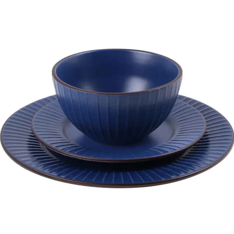 PRIMA DECO BRENTA Komplet obiadowy 18 el dla 6 os / kamionka / granatowy mat