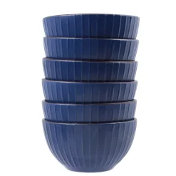 PRIMA DECO BRENTA Komplet obiadowy 18 el dla 6 os / kamionka / granatowy mat