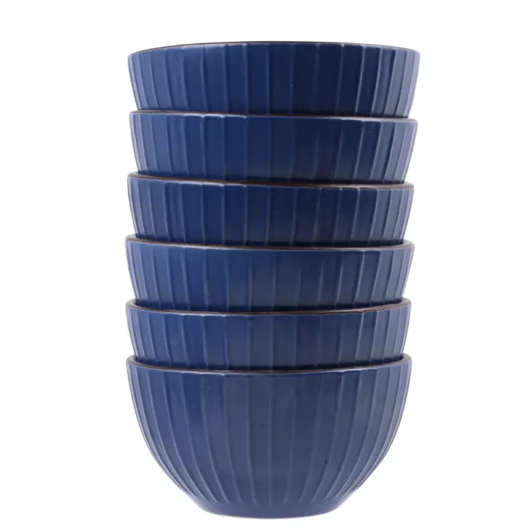 PRIMA DECO BRENTA Komplet obiadowy 18 el dla 6 os / kamionka / granatowy mat