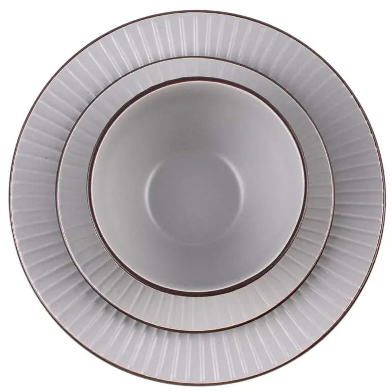 PRIMA DECO BRENTA Komplet obiadowy 36 el dla 12 os / kamionka / szary mat