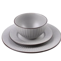 PRIMA DECO BRENTA Komplet obiadowy 36 el dla 12 os / kamionka / szary mat
