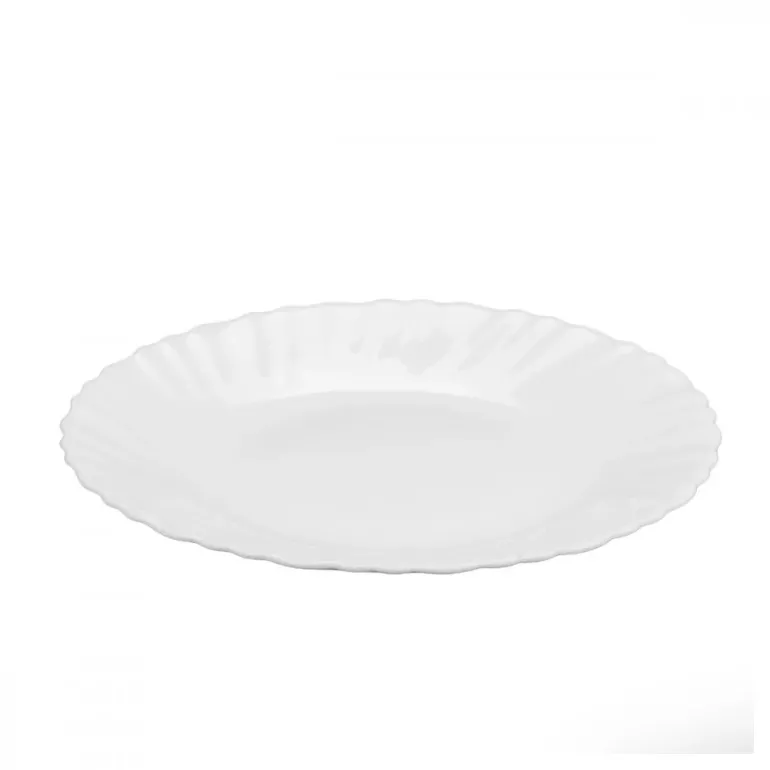 PRIMA DECO CARBO Talerz deserowy 15 cm / biały / karbowany rant / szkło hartowane