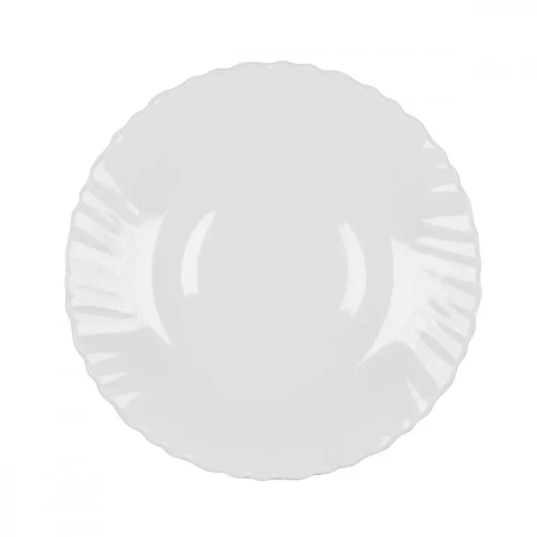 PRIMA DECO CARBO Talerz deserowy 15 cm / biały / karbowany rant / szkło hartowane