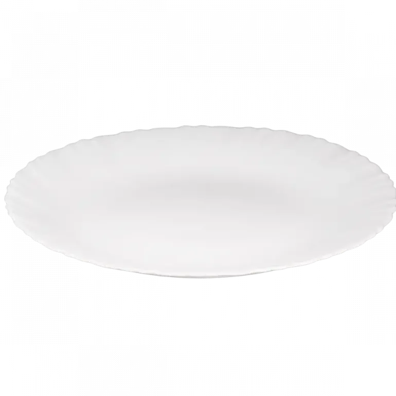 PRIMA DECO CARBO Talerz obiadowy 25 cm / biały / karbowany rant / szkło hartowane