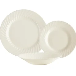 PRIMA DECO EMBOSS Komplet obiadowy 36 el dla 12 os karbowany / porcelana ecru