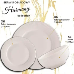 PRIMA DECO HARMONY Komplet obiadowy z kubkami 72 el dla 18 os ryflowany kremowy
