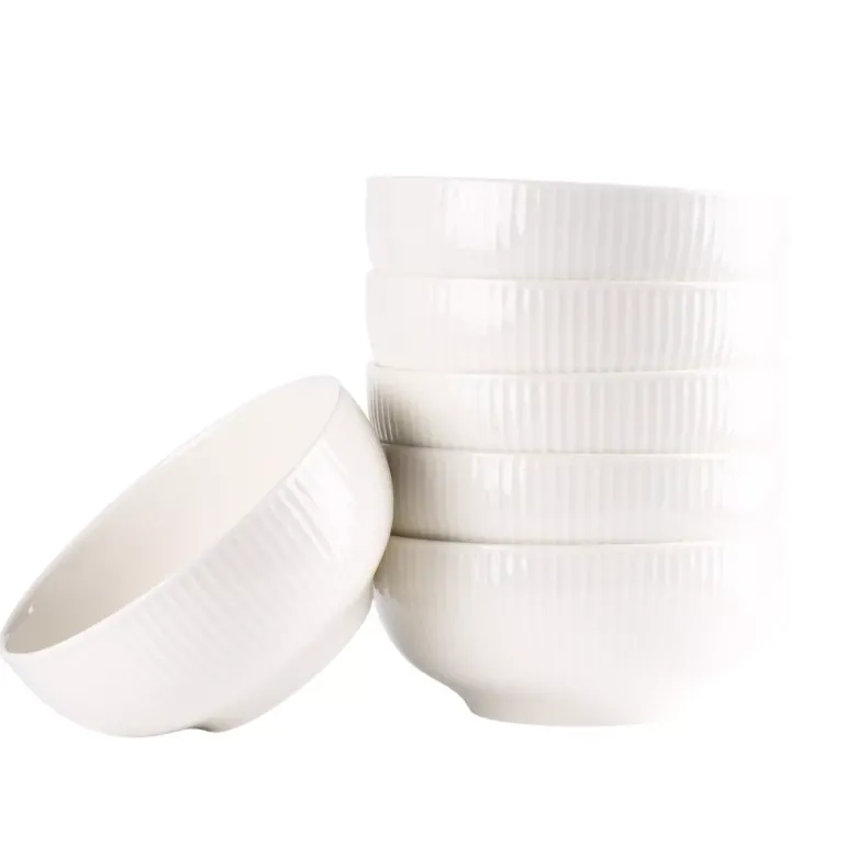PRIMA DECO HARMONY Komplet obiadowy 36 el dla 12 os / ryflowany / prążek / ecru / porcelana
