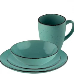 PRIMA DECO Komplet obiadowy 48 el dla 12 os / turkusowy / kamionka