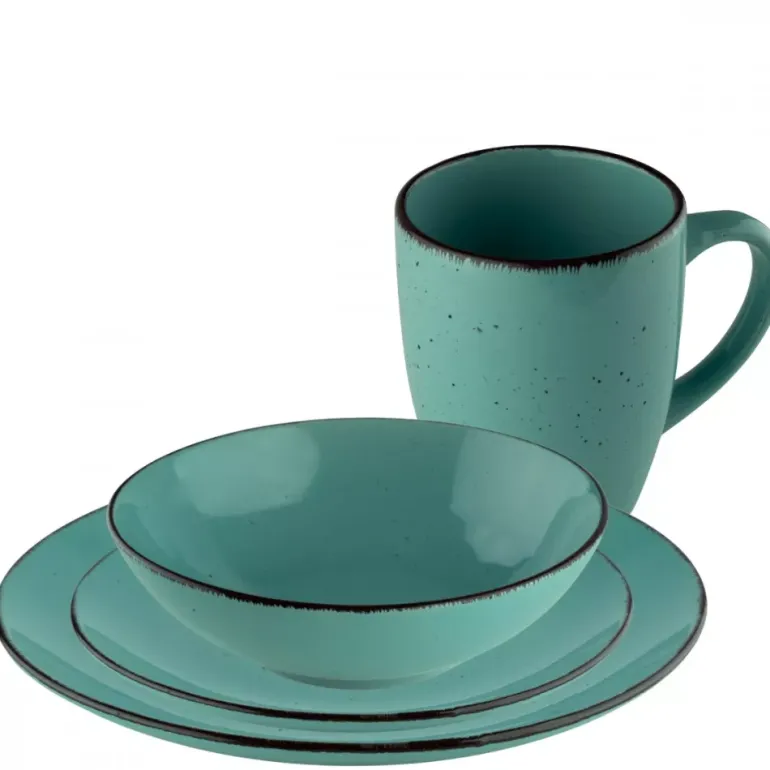 PRIMA DECO Komplet obiadowy 48 el dla 12 os / turkusowy / kamionka