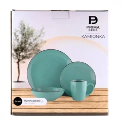PRIMA DECO Komplet obiadowy 48 el dla 12 os / turkusowy / kamionka