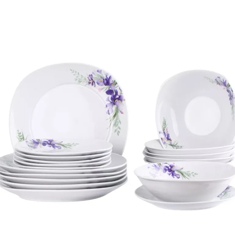 PRIMA DECO Komplet obiadowy 36 el dla 12 os IRYS / kwadratowy / porcelana