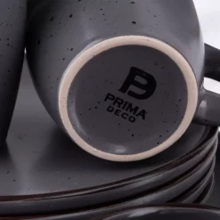 PRIMA DECO Komplet obiadowy 48 el dla 12 os / ciemny szary / matowy / kamionka