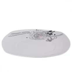 PRIMA DECO Komplet obiadowy 36 el dla 12 os SZARA RÓŻA / kwadratowy / porcelana