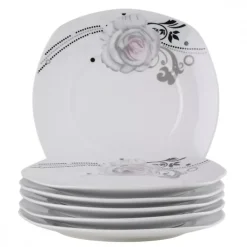 PRIMA DECO Komplet obiadowy 36 el dla 12 os SZARA RÓŻA / kwadratowy / porcelana
